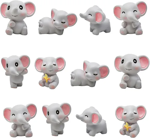 12 mini figuras de elefantes de resina en miniatura, figuras de elefantes, lindos adornos para tartas para bricolaje, paisajes de micromusgo,