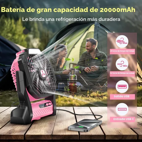 Miniatura 2 de Ventilador recargable portátil, 20000 mAh, inalámbrico, alimentado por batería, ventiladores de tienda de campaña con linterna SOS y LED, pequeños