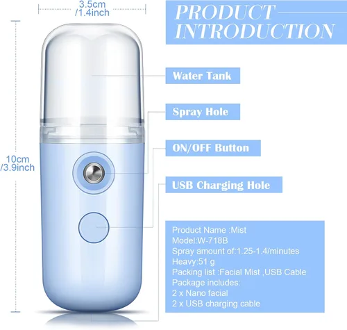 Miniatura 3 de Honoson 2 Nano Vaporizador Facial Portátil Nano Mister para Extensiones de Pestañas Recargable por USB 1 oz Aparato de Cuidado de la Piel Mano