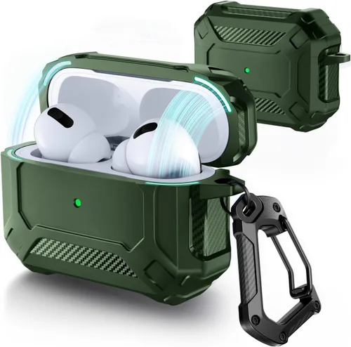 Lerobo Funda para AirPods Pro 2 con Kit de Limpieza, Funda Protectora Rígida Compatible con Apple AirPods Pro de 2ª/1ª Generación con Llavero, Verde