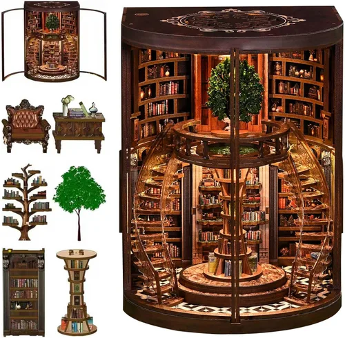 Sagiterra Kit de rincón de libro, kit de casa de muñecas en miniatura de bricolaje (DH-W YR)