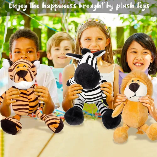 Miniatura 7 de Juego de 5 animales de peluche de safari, incluye leones, tigre, elefantes, cebras y jirafas, animales salvajes de 11.8 pulgadas, juguetes suaves