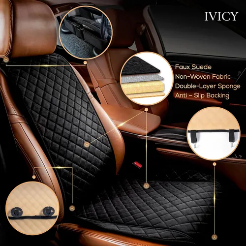 Miniatura 2 de IVICY Funda de asiento de coche de gamuza sintética para automóviles, suave y antideslizante, fundas protectoras de asiento delantero para la NEGRO