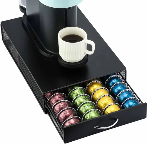 FlagShip Vertuo Soporte de Cápsulas Cajón de Almacenamiento para Organizador de Cápsulas Nespresso Vertuo Bandeja con Estantes de Malla para Soporte