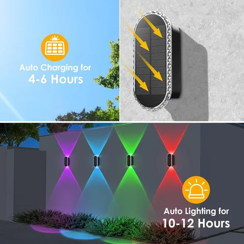 Miniatura 3 de LIANGLOME Paquete de 8 luces solares para valla al aire libre, luz solar para exteriores, luz blanca cálida y luces RGB para patio trasero, patio