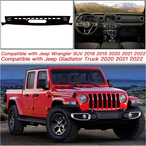 Miniatura 6 de Cubierta de tapete para salpicadero, consola central interior personalizada compatible con Jeep Wrangler SUV 2018, 2019, 2020, 2021, 2022, Jeep