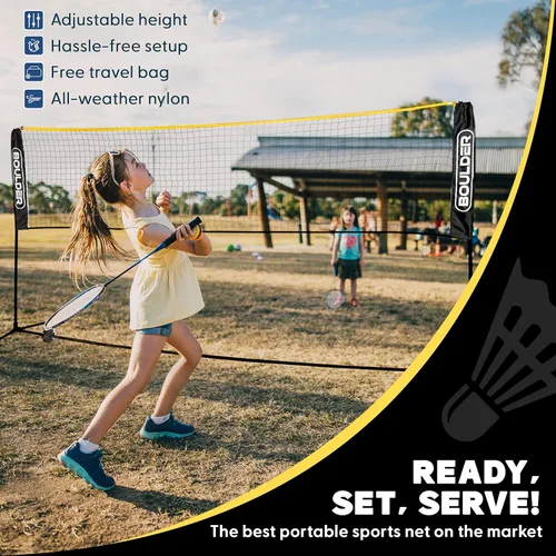 Miniatura 3 de Boulder Portable Badminton Pickleball Net - Foldable/Extendable Poles for Multiple Sports Heights (UP to 5 ft) - Ideal for Tennis, Pickleball, Negro