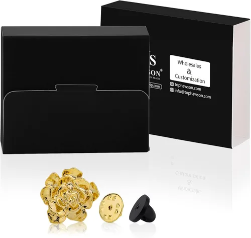 Miniatura 6 de Broche de solapa en tono dorado de 18 quilates para hombre, broches de metal con flores para mujeres, accesorios de traje para hombre, para boda