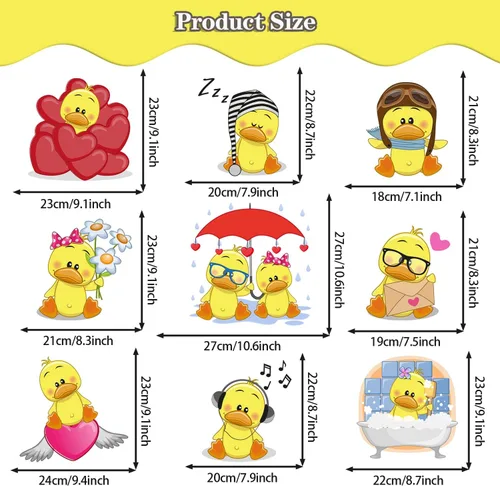 Miniatura 3 de Calcomanías de pared de lindo pato amarillo para despegar y pegar, juego de calcomanías de pared de pequeño pato amarillo y burbujas, calcomanías