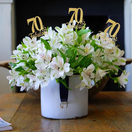 Miniatura 4 de Paquete de 10 centros de mesa dorados de doble cara y fabulosos para mesas, palos de centro de mesa del número 70, decoraciones de mesa