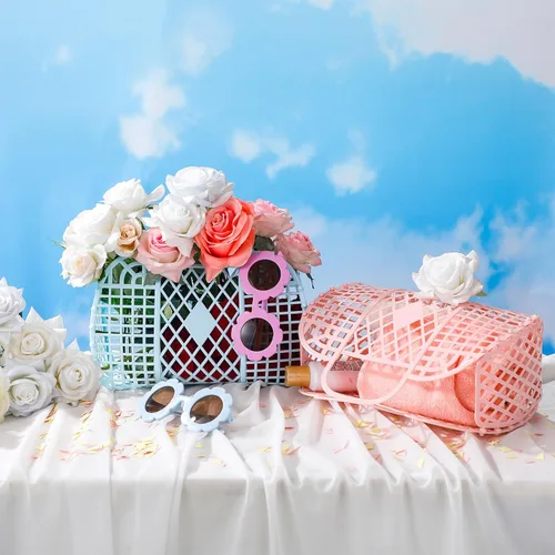 Miniatura 2 de Sweetude 6 juegos de bolsas de gelatina con lentes de sol de flores para niñas y mujeres, 6 bolsas de gelatina de plástico, bolsa de gelatina, cesta