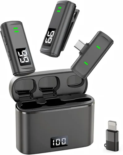 Micrófono Lavalier inalámbrico para iPhone 16 - Micrófono de teléfono USB C para grabación de video con reducción de ruido, mini micrófonos 35H,
