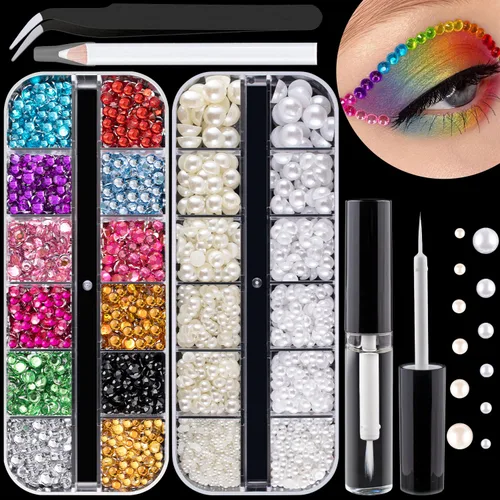 Miniatura 9 de Kits de diamantes de imitación de espalda plana, diamantes de imitación coloridos+gemas de cristal AB con pegamento de secado rápido+lápiz