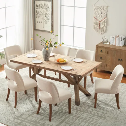 Miniatura 4 de VKNOW Juego de 2 sillas de comedor de madera, sillas de comedor tapizadas de tela moderna, sillas de cocina, sillas de cena de granja para cocina