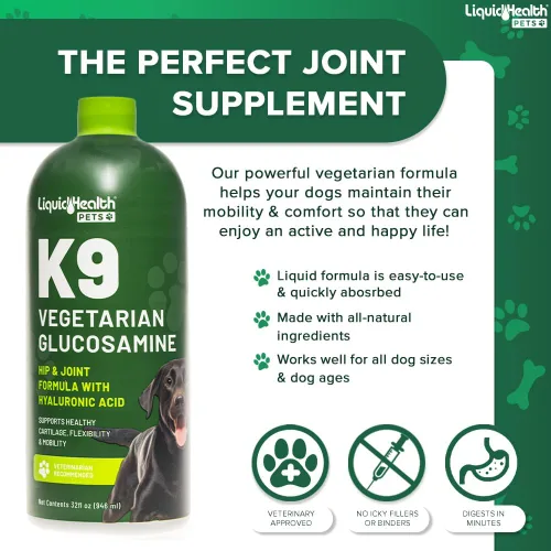 Miniatura 3 de LIQUIDHEALTH Glucosamina líquida vegetariana K9 de 32 onzas para todos los perros, condroitina, MSM, Omega 3, ácido hialurónico antioxidantes, salud