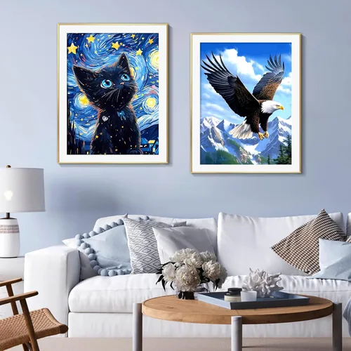 Miniatura 4 de Kits de Arte de Diamantes de Gato de SANYUN para Adultos, Kits de Pintura de Diamantes de Noche Estrellada, Pinturas de Animales con Diamantes