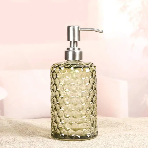 Miniatura 8 de YunNasi Dispensador de jabón líquido de 17 onzas, dispensador de jabón de vidrio y boquilla de acero inoxidable para baño, inodoro o cocina (verde)