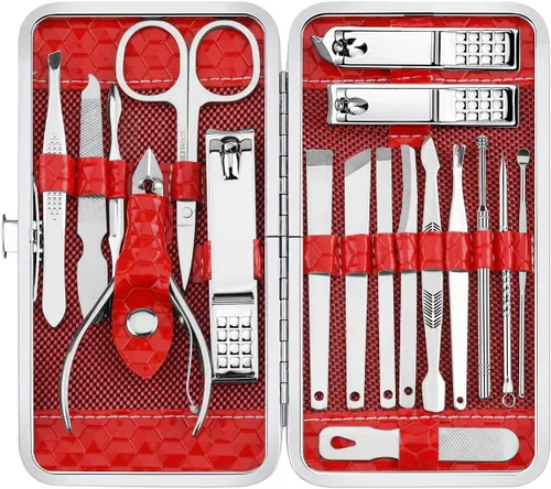 Miniatura 7 de Yougai Juego de cortaúñas para hombres y mujeres, juego de manicura de regalo de 18 piezas, kit de manicura de acero inoxidable, herramientas