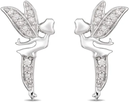 Miniatura 3 de Jewelili Encantado Disney Fine Jewelry Pendientes de plata esterlina 110 CTTW Diamond Tinker Bell, Metal, Diamante