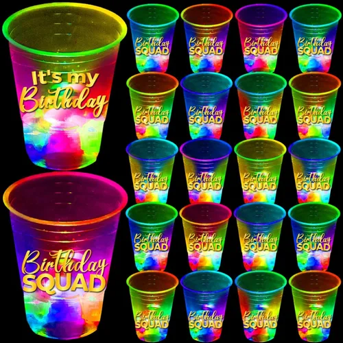mishunyus Paquete de 24 tazas de cumpleaños brillantes de 16 onzas – Vasos de fiesta reutilizables iluminados para cumpleaños de adultos 21, 30, 40,