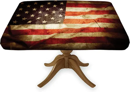Miniatura 17 de Mantel cuadrado ajustable con bandera americana, 4 de julio, Día de la Independencia, manteles de madera con borde elástico, resistente a