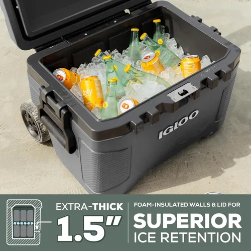 Miniatura 4 de Igloo Trailmate - Hielera con ruedas de 52 cuartos de galón, con carcasa dura aislada, color carbonita Carbonita 52Qt