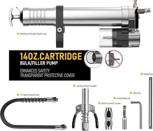 Miniatura 4 de Adaptador de pistola de grasa eléctrica para taladro con carga de 14 onzas, acoplador de pistola de grasa con bloqueo, manguera de alta presión