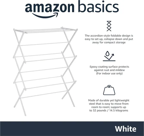 Miniatura 2 de Amazon Basics Estante portátil plegable para ropa de secado al aire, uso en interiores y exteriores, 14.5 pulgadas de profundidad x 29.5 pulgadas