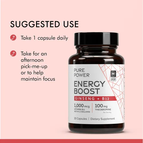 Miniatura 4 de Dr. Mercola Pure Power Energy Boost con ginseng + B12 - Apoyo energético limpio a base de plantas - Extracto de ginseng coreano y cacao - Suplemento