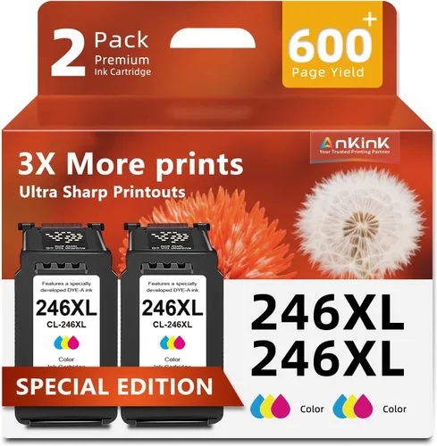 Ankink - Cartucho de tinta compatible para Canon 246XL CL 246 XL CL246XL Color, paquete de 2 para impresoras MX490 TR4520 TS3322 TR4522 TR4500