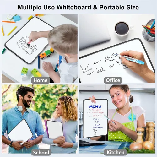 Miniatura 2 de Pizarra blanca pequeña de borrado en seco para niños y estudiantes, mini pizarra de escritura de mano de doble cara de 12 x 8 pulgadas Uso escolar