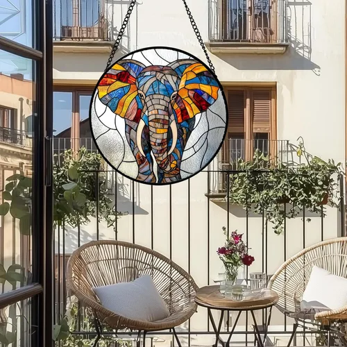 Miniatura 2 de Atrapasoles de Vidrio Manchado para Colgar en Ventana, Elefante Colorido para Capturar el Sol para Puerta, Decoración del Hogar, Atrapasoles de Plata