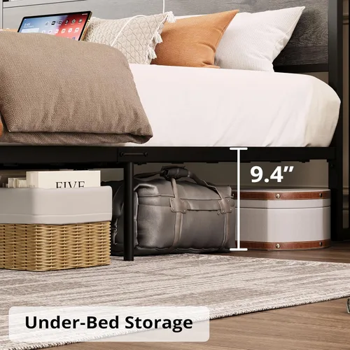 Miniatura 6 de LIKIMIO Base de cama Queen con cabecera de almacenamiento, cama de plataforma con cajones y estación de carga, no necesita somier, fácil montaje