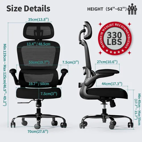 Miniatura 2 de TRALT Silla de oficina ergonómica de escritorio, 330 libras, sillas de escritorio de oficina de malla para el hogar con ruedas, cómodas sillas