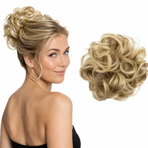 Miniatura 35 de CAISHA by Prettyshop Hairpiece Scrunchy Updo Bridal Peinado Voluminoso Ondulado Moño Desordenado Mezcla Rubio G13AL