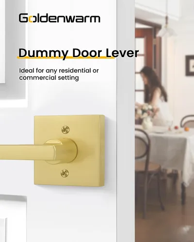Miniatura 3 de Goldenwarm Manija de puerta simulada de oro cepillado – Palanca interior decorativa sin giro para despensa, puertas francesas y armarios (2 piezas)