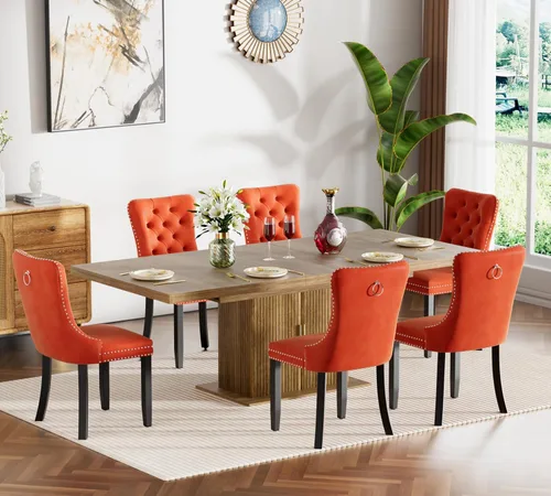 Miniatura 14 de Juego de mesa de comedor extensible de 5 piezas, juego de mesa de comedor extensible de estilo granja para 4, mesa de cocina expandible de madera