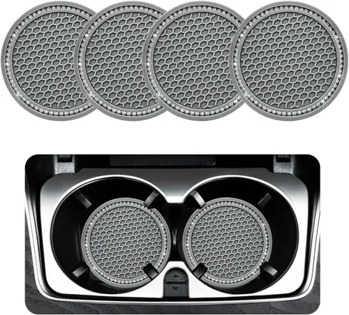 Miniatura 12 de Ziciner 4 unidades de portavasos para automóvil con brillo, portavasos de goma suave con cristales, tapete antideslizante para tazas con strass