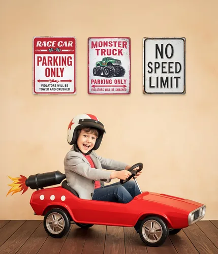 Miniatura 6 de Letrero en relieve sin límite de velocidad - Decoración de pared para niños, arte de pared de automóvil, letrero divertido para dormitorio