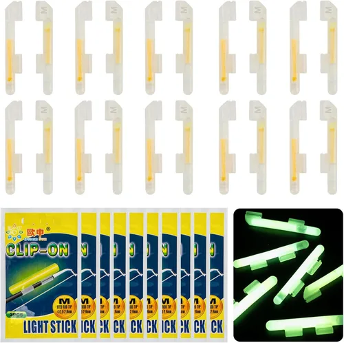Miniatura 2 de QualyQualy Varillas brillantes de pesca con clip para bastón, luces de pesca para cañas, palos de luz para caña de pescar, kit a granel de 20 piezas