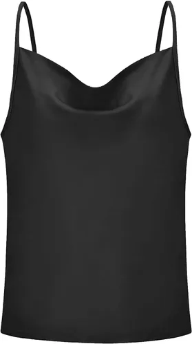 Miniatura 4 de Miqieer Camiseta básica de seda para mujer, con cuello en V, holgada, sin mangas, de satén, para mujer
