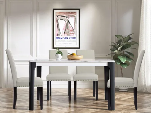 Miniatura 7 de Giantex Juego de 2 sillas de comedor tapizadas, sillas laterales de tela con patas de madera, asiento acolchado suave, ribete de cabeza de clavo