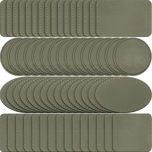 Miniatura 9 de Dunzy 60 parches de cuero sintético en blanco para sombreros, parche de cuero sintético láser, prensa térmica con parches adhesivos de cuero