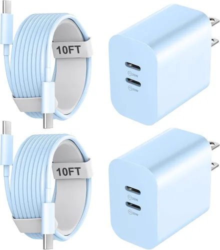 Miniatura 12 de Cargador para teléfono 15/16/17 Pro Max de carga rápida, bloque de carga USB C de doble puerto de 20 W con cable de carga USB C a C de 6.6 pies