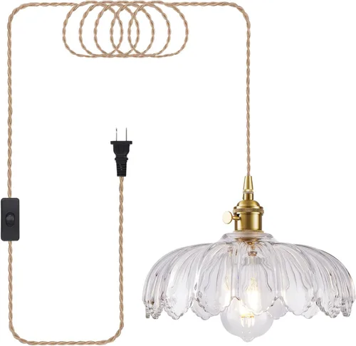 Miniatura 10 de Lámpara colgante enchufable, luces colgantes con cable enchufable, lámpara colgante con vidrio verde, iluminación colgante E26 para isla de cocina
