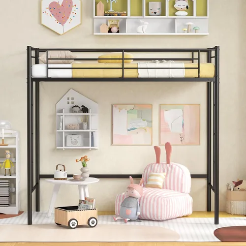 Miniatura 8 de Giantex Base de cama de metal tamaño individual con escaleras dobles y barandilla de seguridad, no necesita somier, ahorra espacio para jóvenes