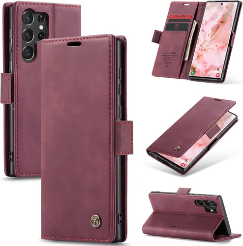 UEEBAI Funda tipo cartera para Samsung Galaxy S22 Ultra 5G, funda de piel sintética de alta calidad, estilo vintage, mate, con tapa para tarjetas,