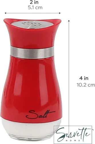 Miniatura 7 de Juego de cuchara redonda de silicona y coctelera de sal y pimienta de vidrio de 4 oz (rojo)