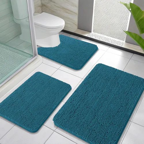 Miniatura 90 de OLANLY Juego de Alfombras de Baño de 3 Piezas, Tapetes de Baño de Chenilla Suave y Absorbente y Alfombra de Contorno en Forma de U para Inodoro
