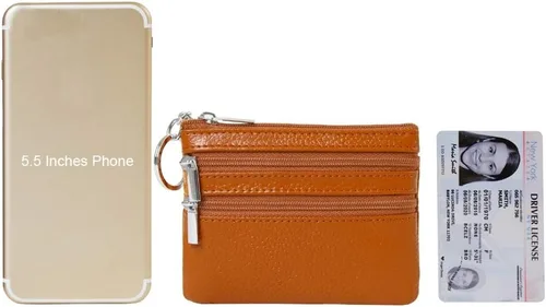Miniatura 6 de Monedero de cuero auténtico para mujer, con llavero